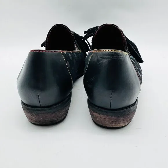 L'Artiste Shoes Womens 38 US 7.5 8 Black Gold Polka Dot Loafers Tassel Heels - Picture 8 of 13